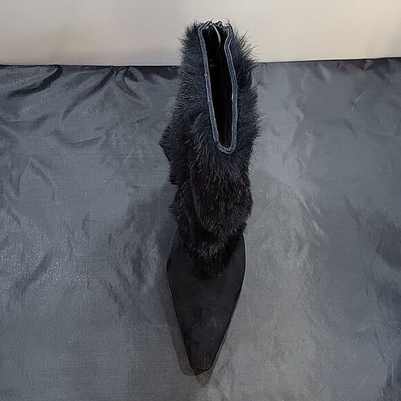 WILD DIVA BLACK FUR TRIM MID-CALF POINTED TOE BACK ZIPPER CLOSURE BOOT S2 - Picture 11 of 14